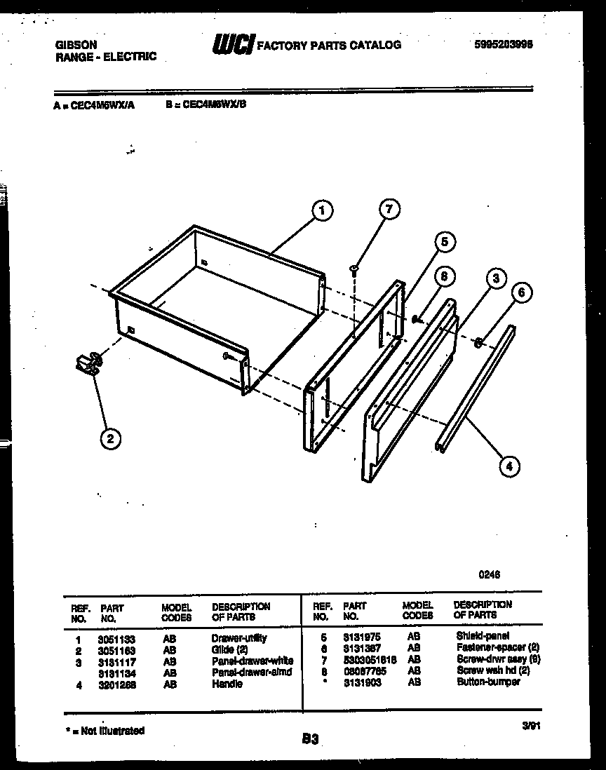 Gibson CEC4M6WXB drawer parts diagram