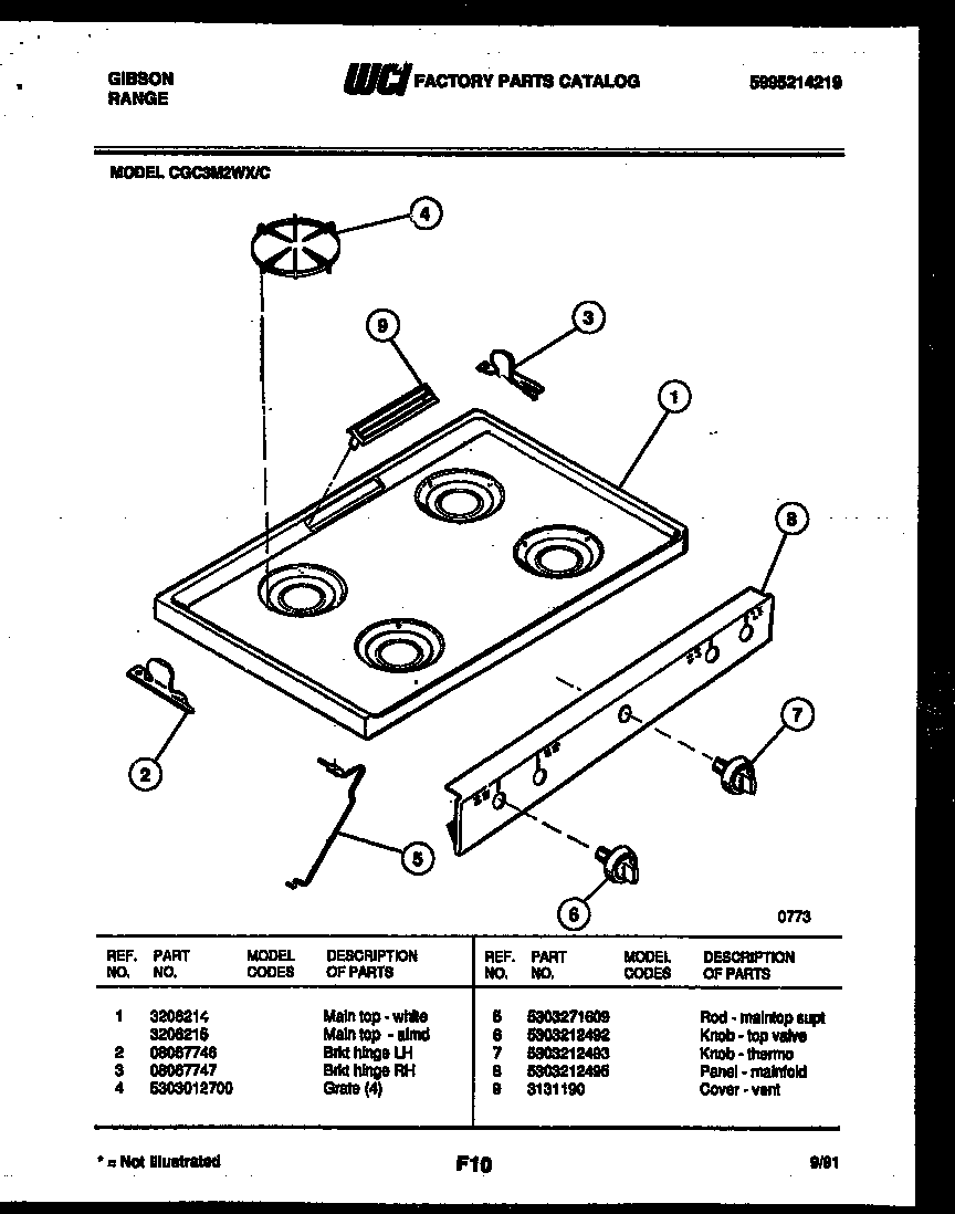 Gibson CGC3M2WXC cooktop parts diagram