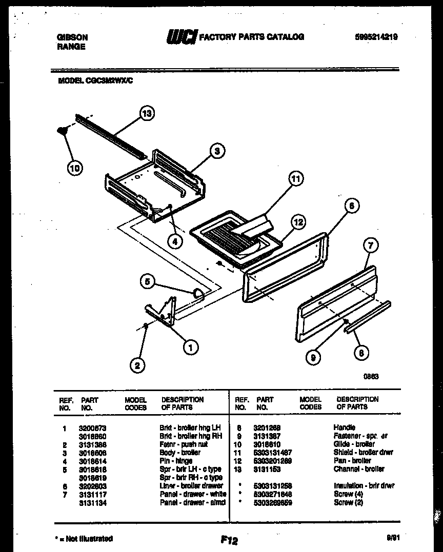 Gibson CGC3M2WXC broiler drawer parts diagram