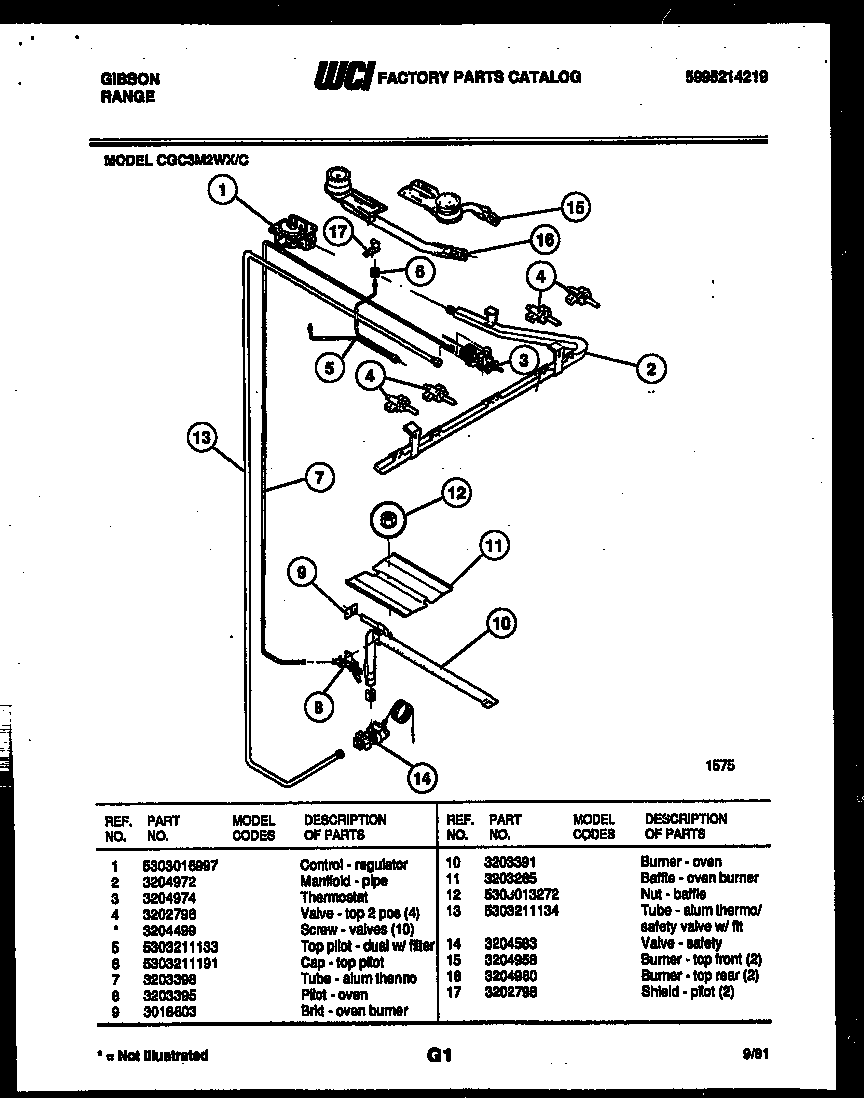 Gibson CGC3M2WXC burner parts diagram