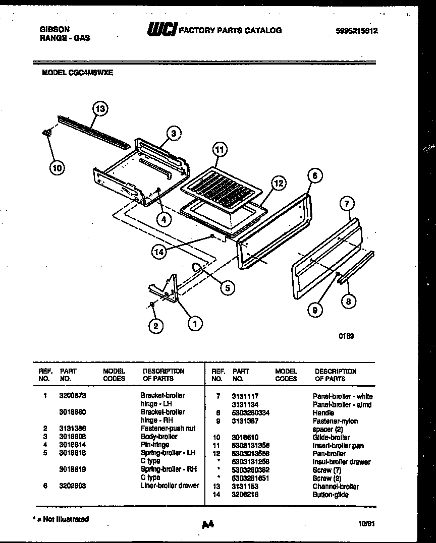 Gibson CGC4M6WXE broiler drawer parts diagram