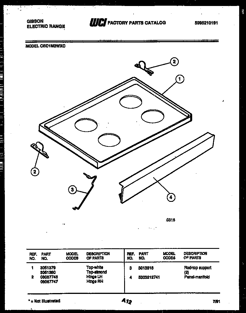 Gibson CEC1M2WXC cooktop parts diagram