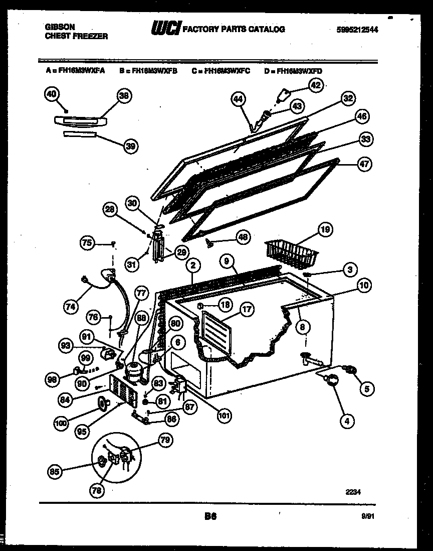 Gibson FH16M3WXFA chest freezer parts diagram
