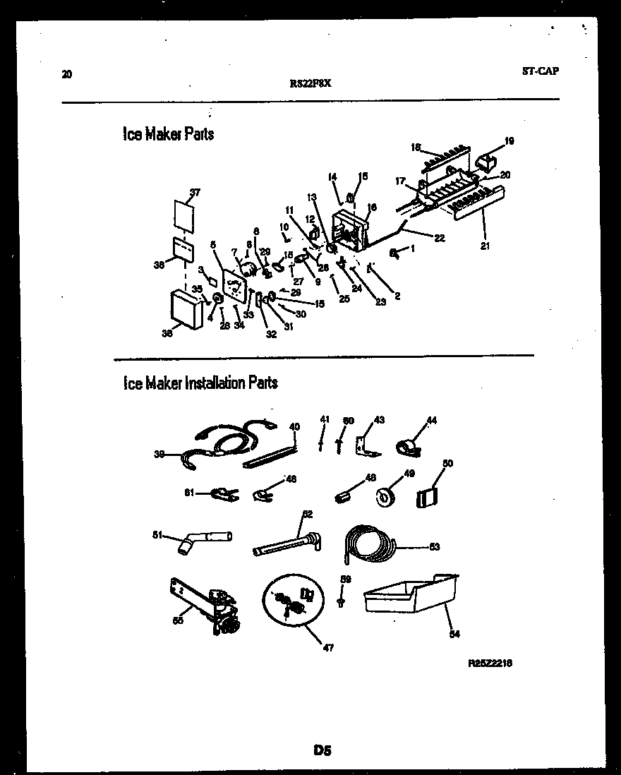 Gibson RS22F8YX1C ice maker and ice maker installation parts diagram