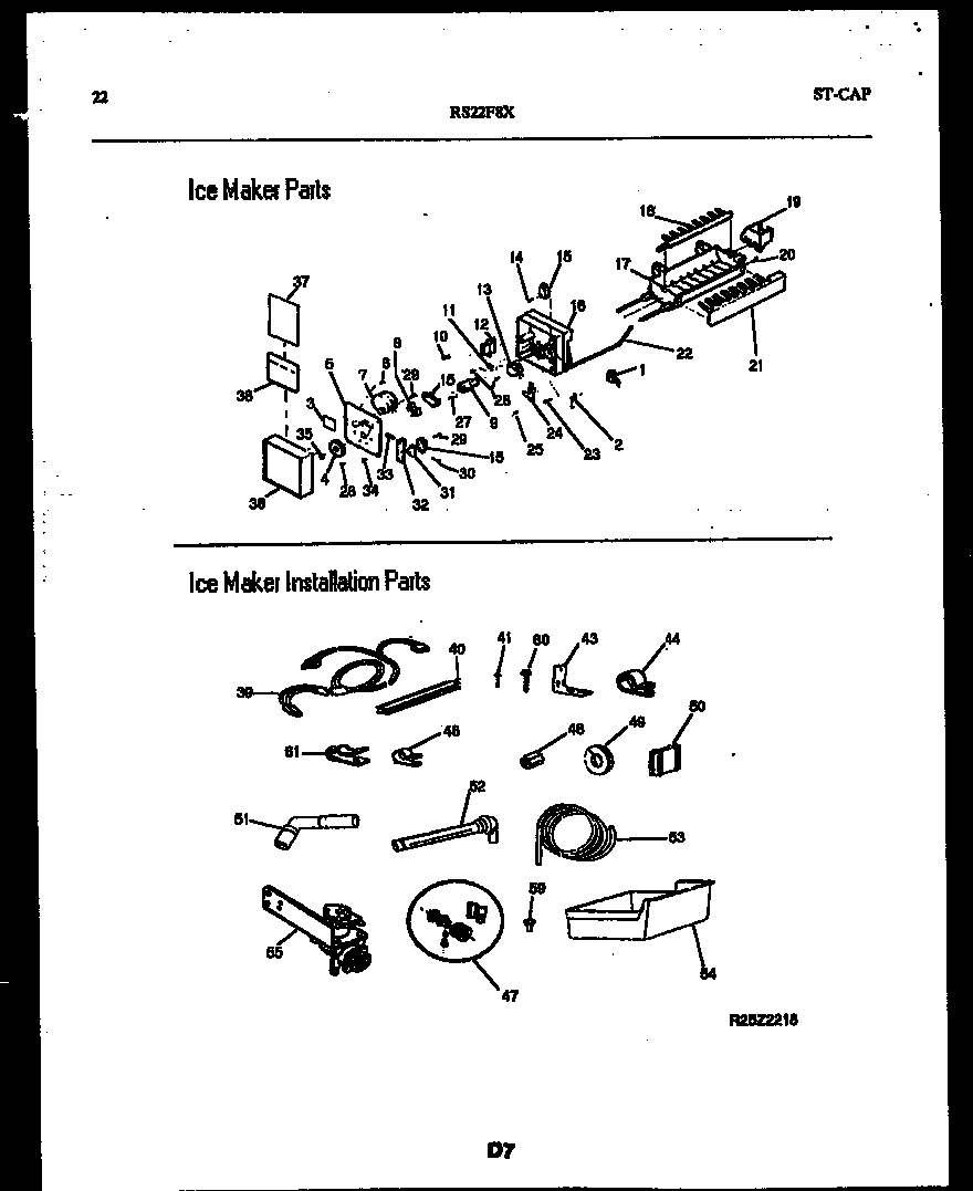 Gibson RS22F8YX1C ice maker and ice maker installation parts diagram