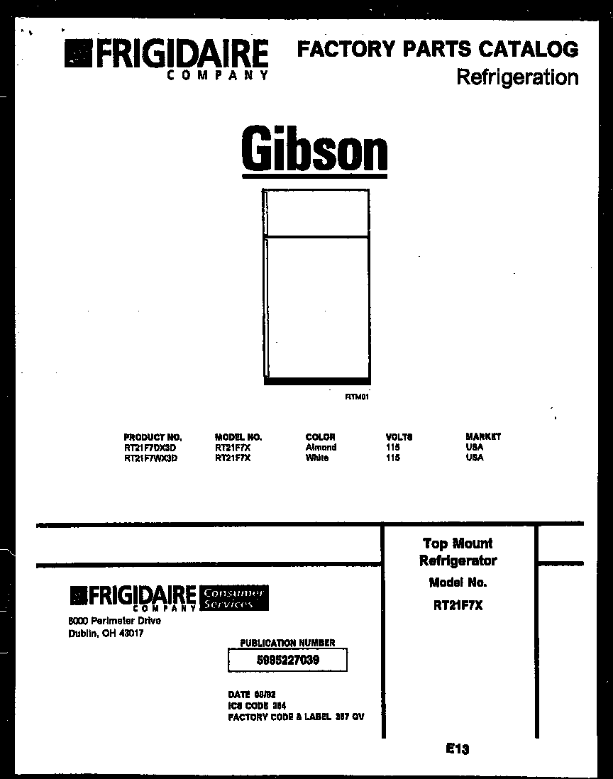 Gibson RT21F7WX3D cover page diagram