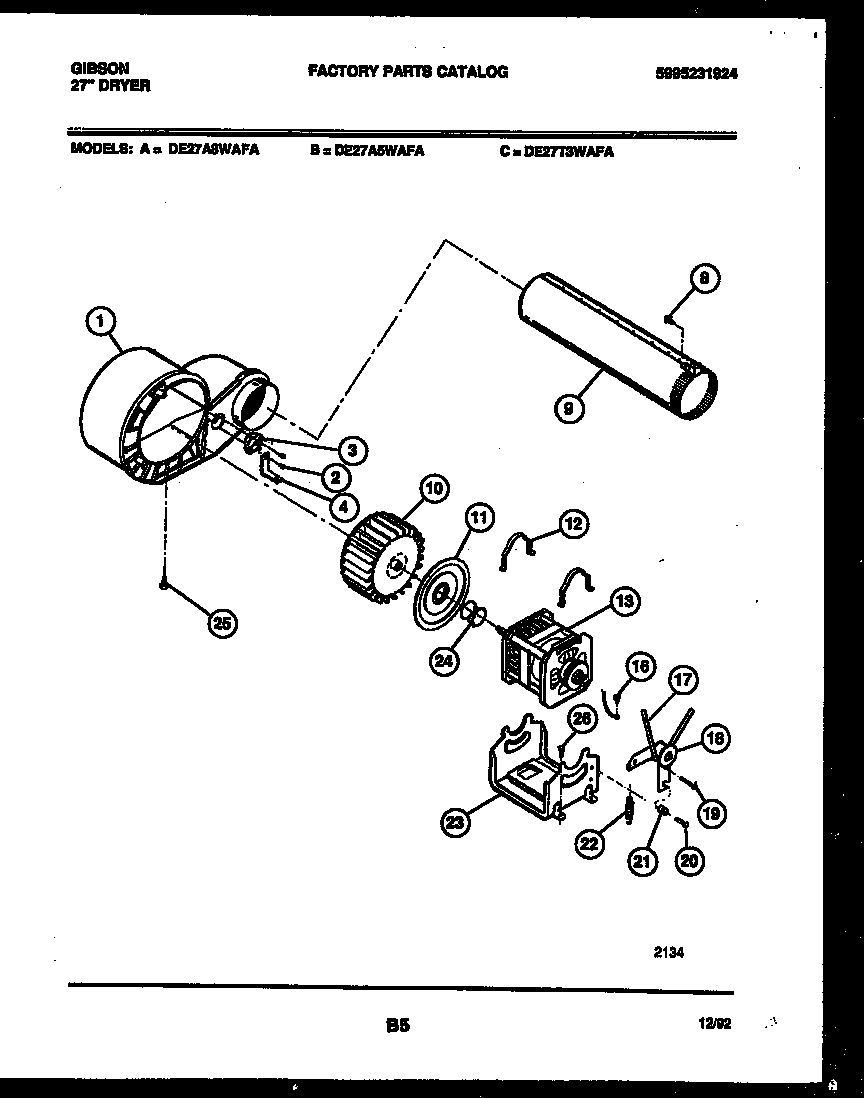 Gibson DE27A5WAFA blower and drive parts diagram