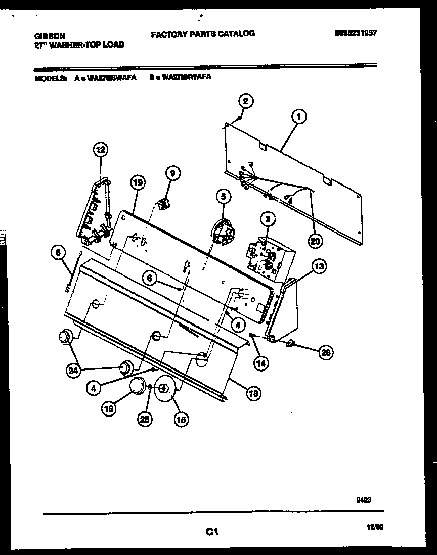 Gibson WA27M4WAFA console and control parts diagram
