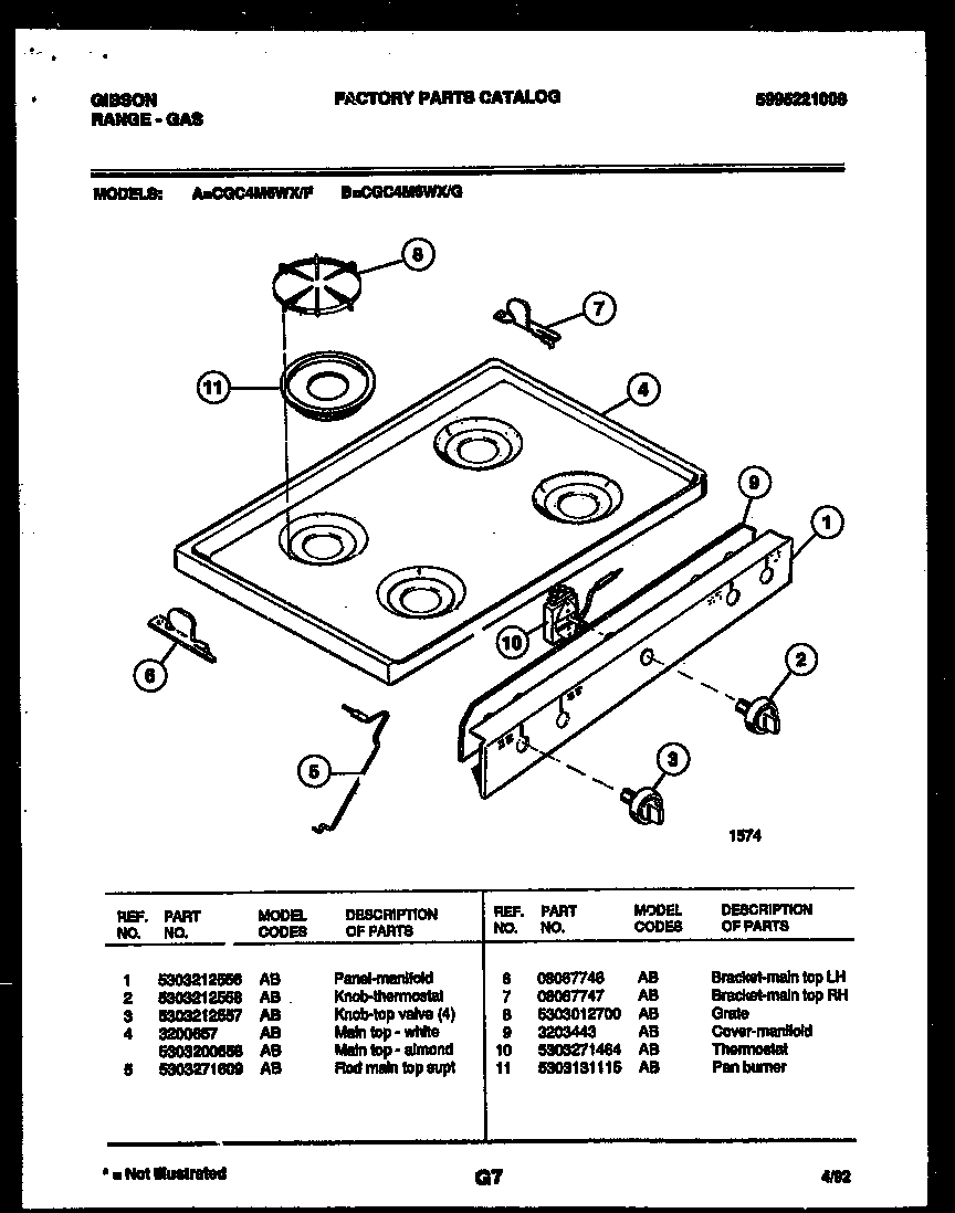 Gibson CGC4M6WXF cooktop parts diagram