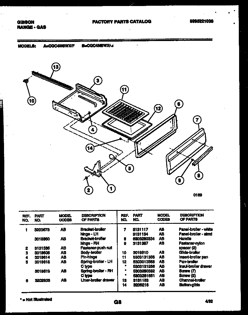Gibson CGC4M6WXF broiler drawer parts diagram