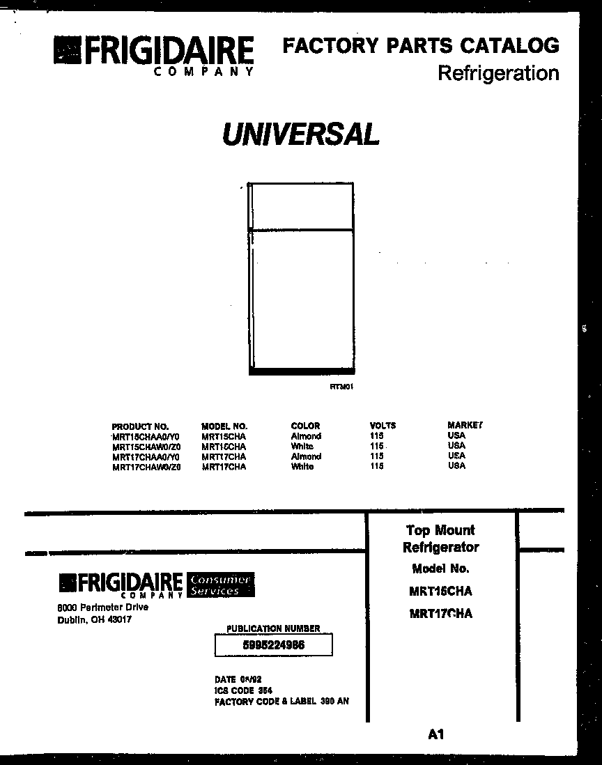 Universal/Multiflex (Frigidaire) MRT17CHAW0 cover page diagram
