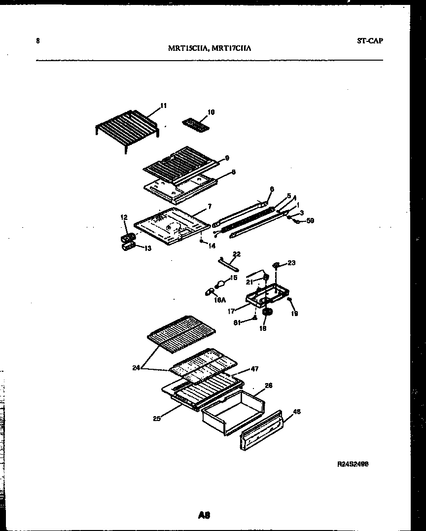 Universal/Multiflex (Frigidaire) MRT17CHAW0 shelves and supports diagram