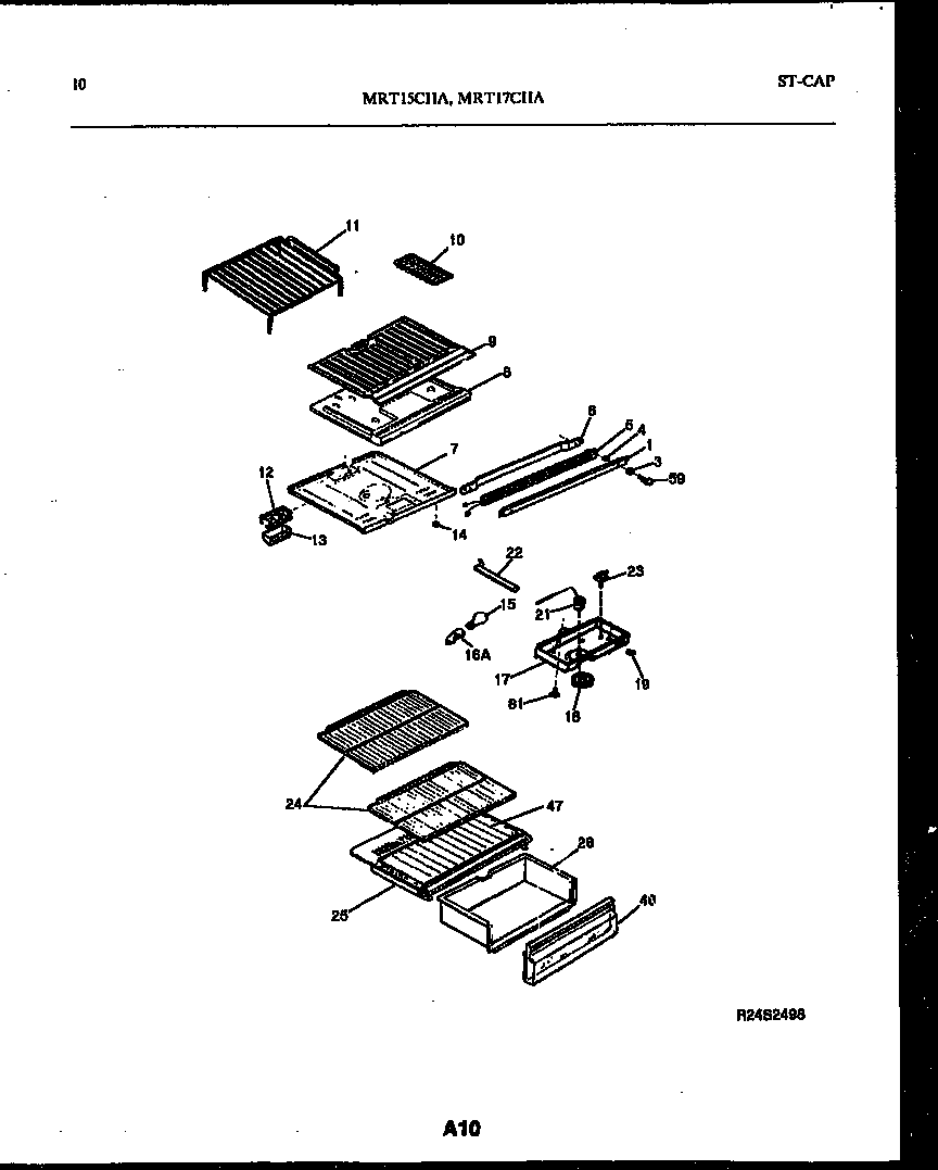 Universal/Multiflex (Frigidaire) MRT17CHAW0 shelves and supports diagram