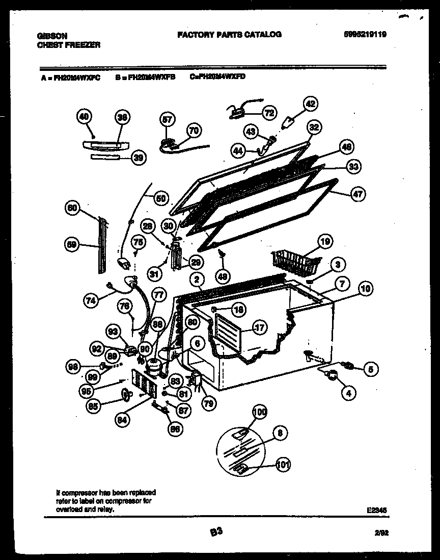 Gibson FH20M4WXFD chest freezer parts diagram