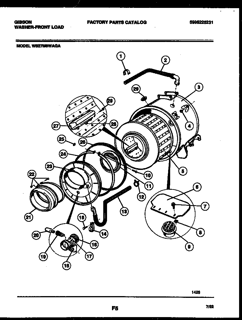Gibson WS27M8WAGA tub and components diagram