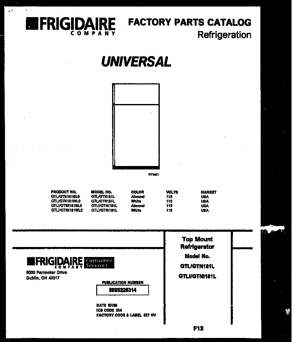 White-Westinghouse GTN181BL0 cover page diagram
