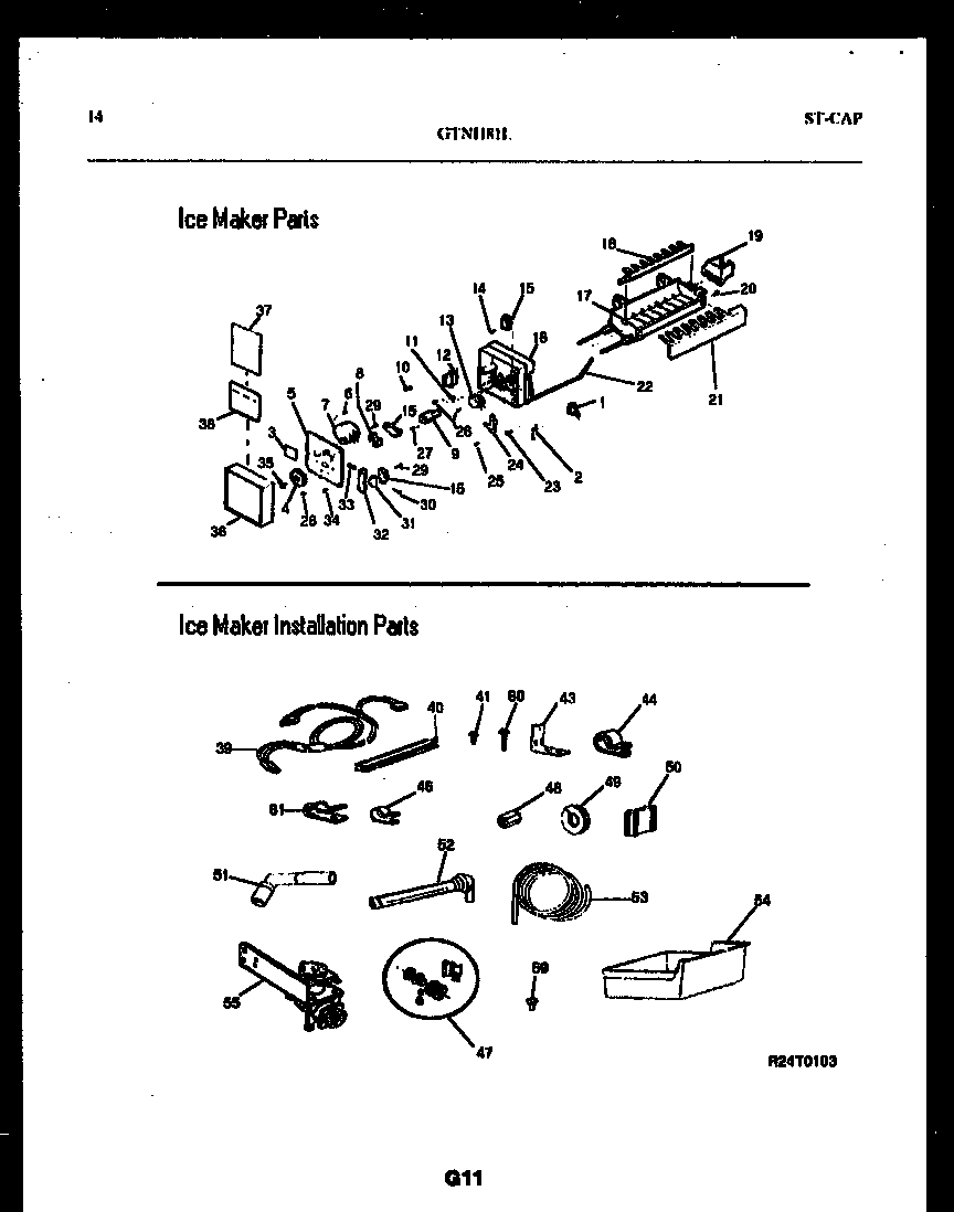 White-Westinghouse GTN181BL0 ice maker and installation parts diagram