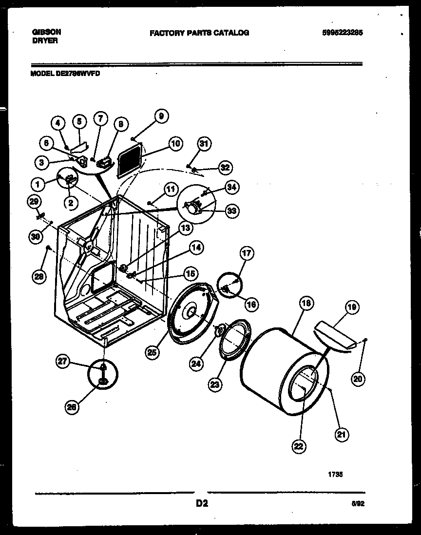 Gibson DE27S6WVFD cabinet and component parts diagram