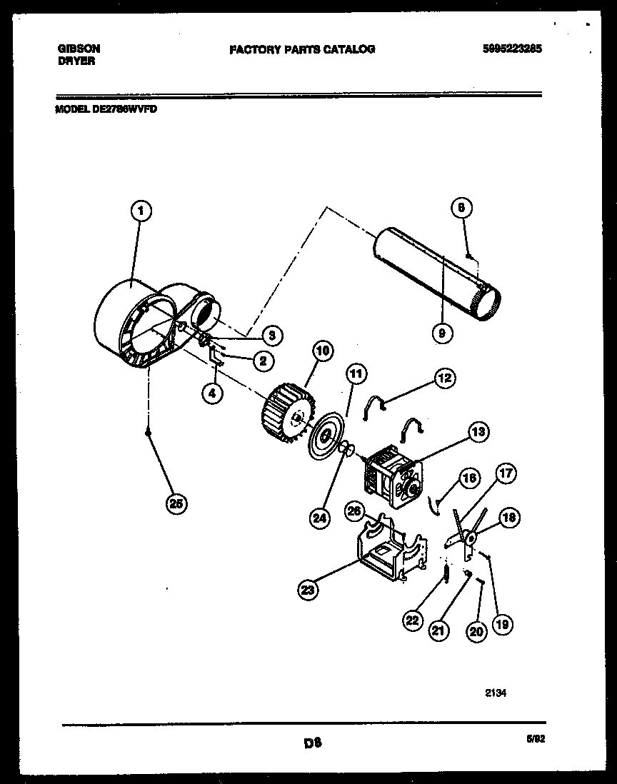 Gibson DE27S6WVFD blower and drive parts diagram