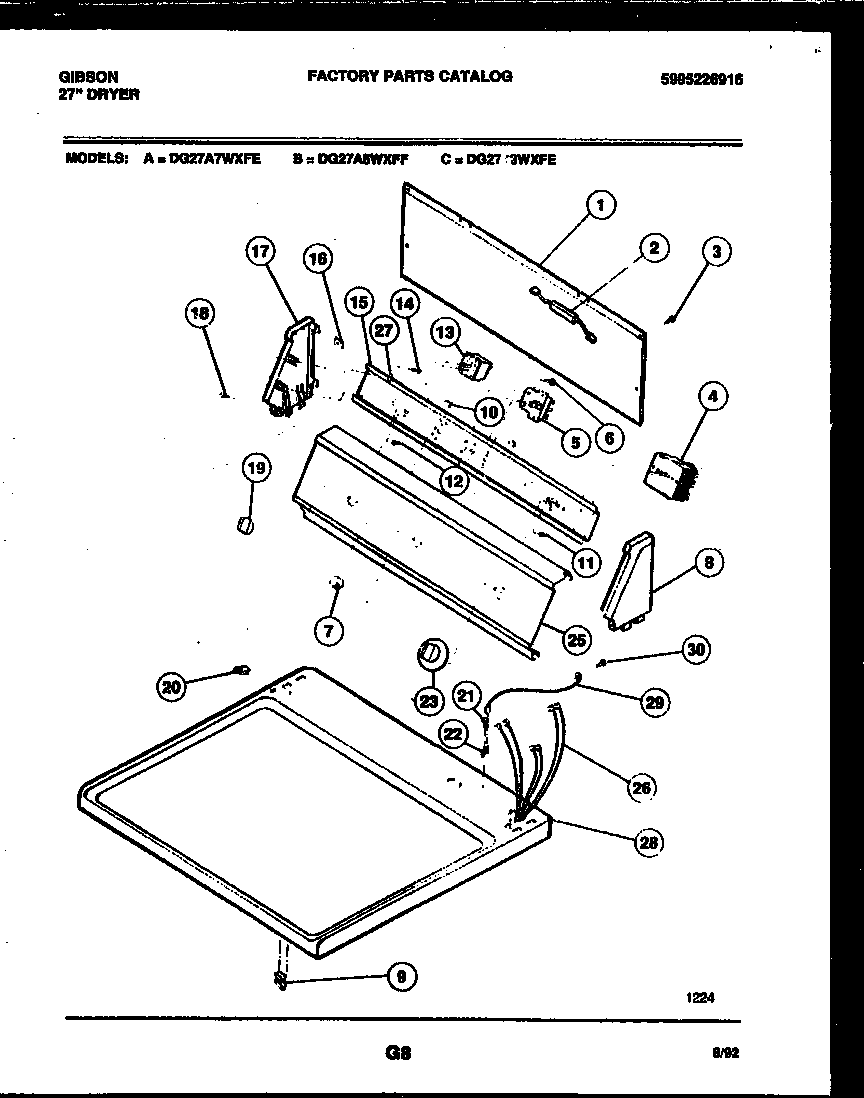 Gibson DG27T3WXFE console and control parts diagram