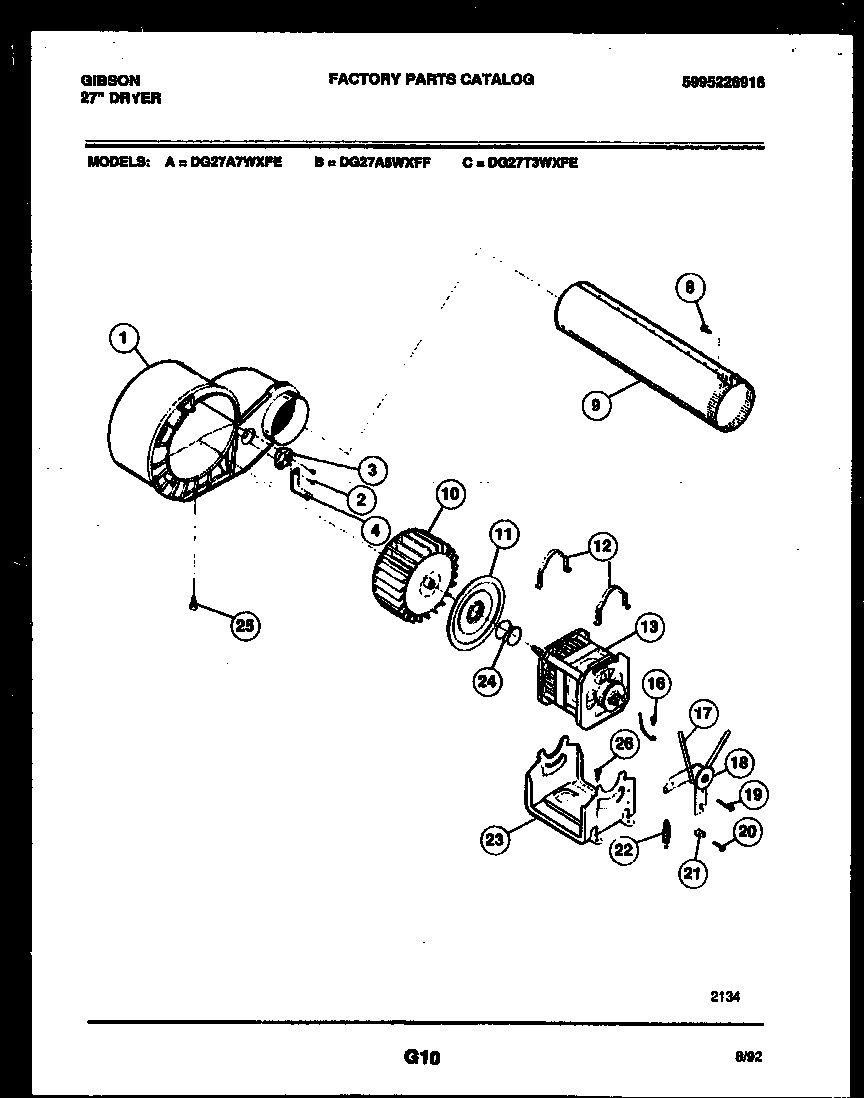 Gibson DG27T3WXFE blower and drive parts diagram