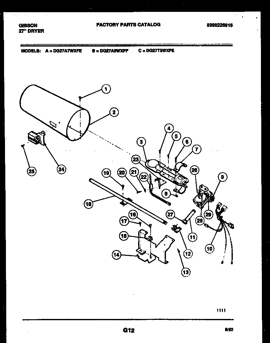 Gibson DG27T3WXFE burner, igniter and valve diagram