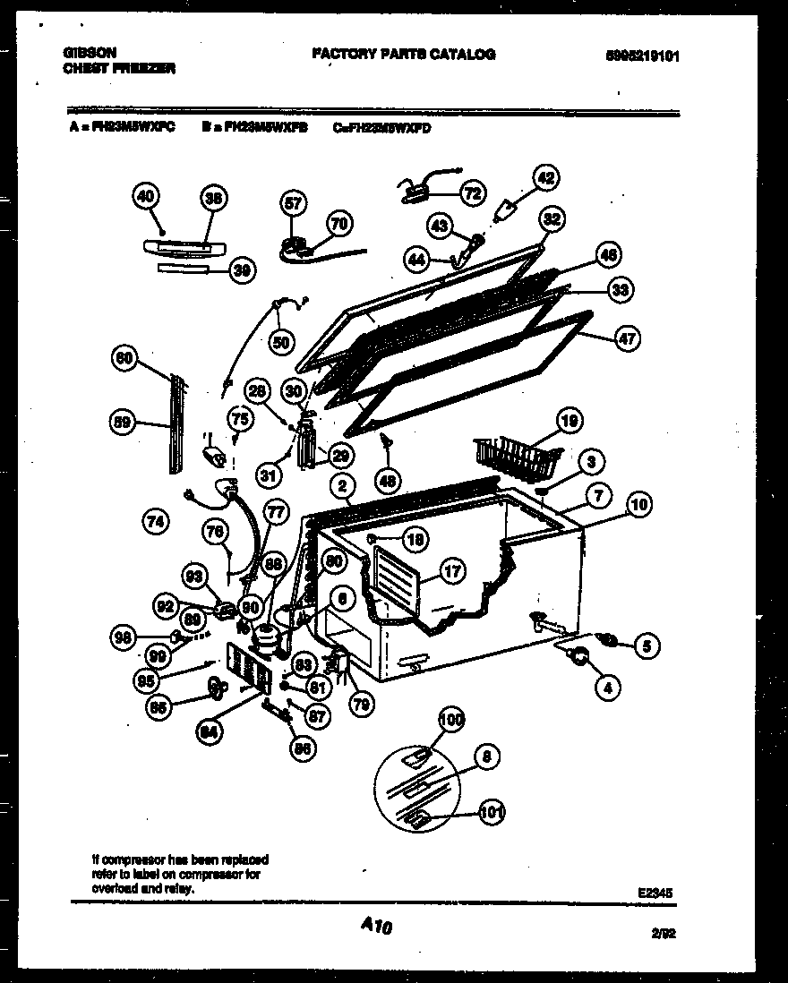 Gibson FH23M5WXFD chest freezer parts diagram