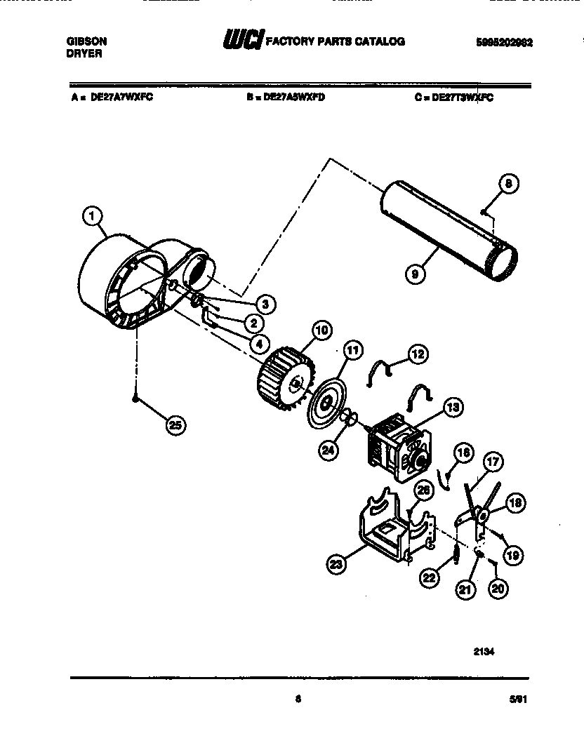 Gibson DE27A5WXFE blower and drive parts diagram