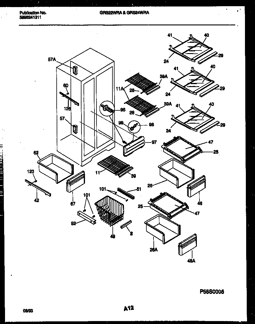 Gibson GRS24WRAD0 shelves and supports diagram