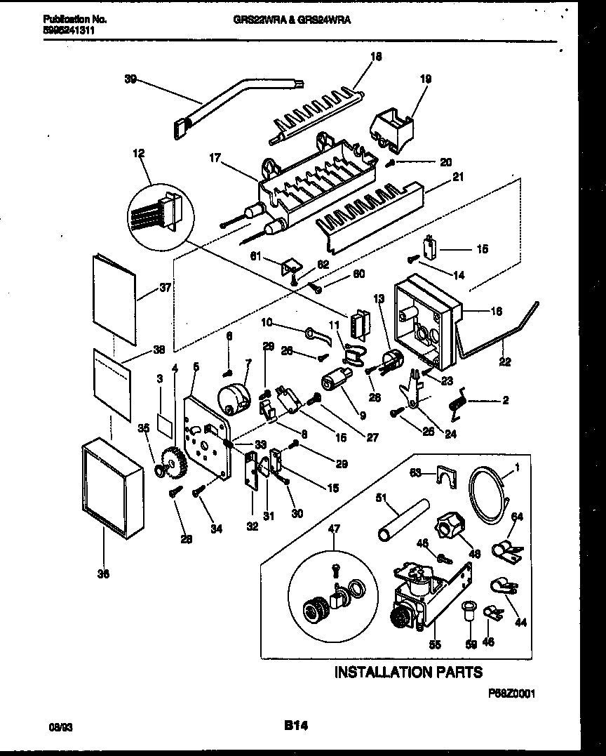 Gibson GRS24WRAD0 ice maker and installation parts diagram