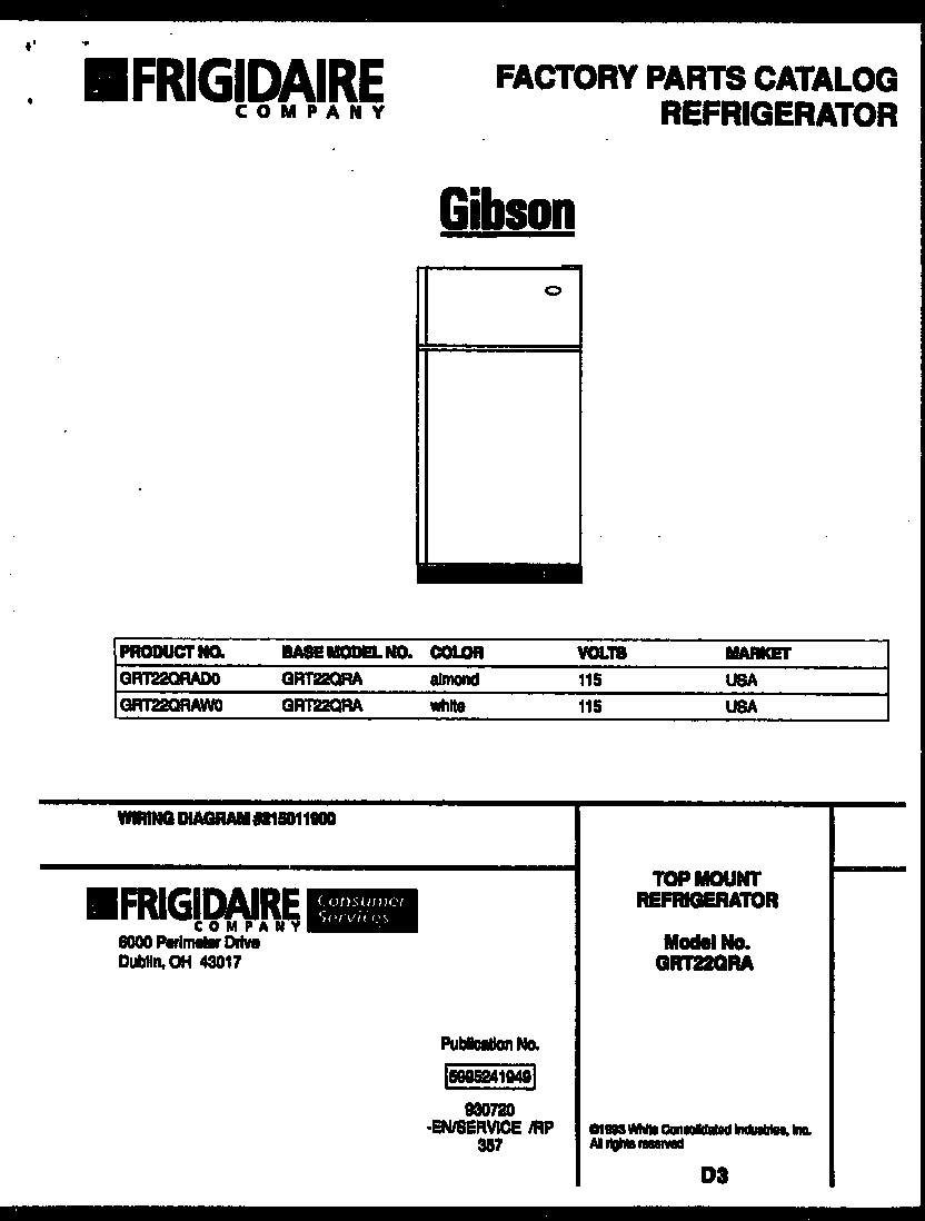 Gibson GRT22QRAD0 cover page diagram