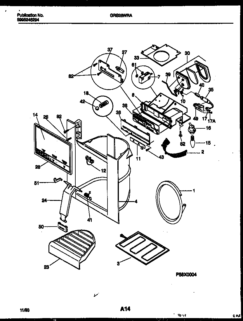 Gibson GRS26WRAW0 ice door, dispenser and water tank diagram