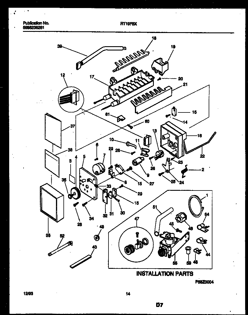 Gibson RT19F8YX3D ice maker and installation parts diagram