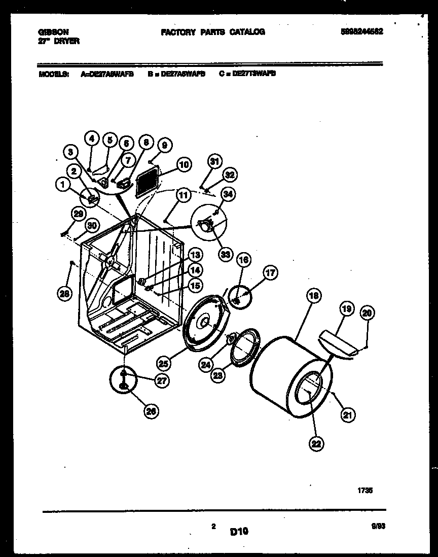 Gibson DE27A8WAFB cabinet and component parts diagram