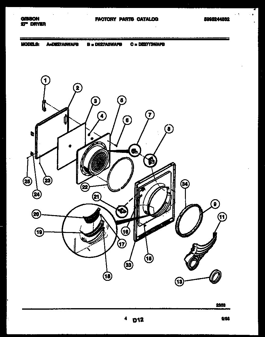 Gibson DE27A8WAFB door parts diagram