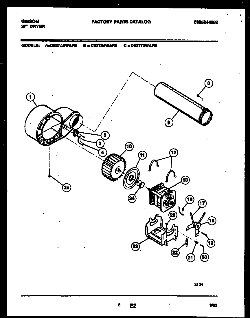 Gibson DE27A8WAFB blower and drive parts diagram