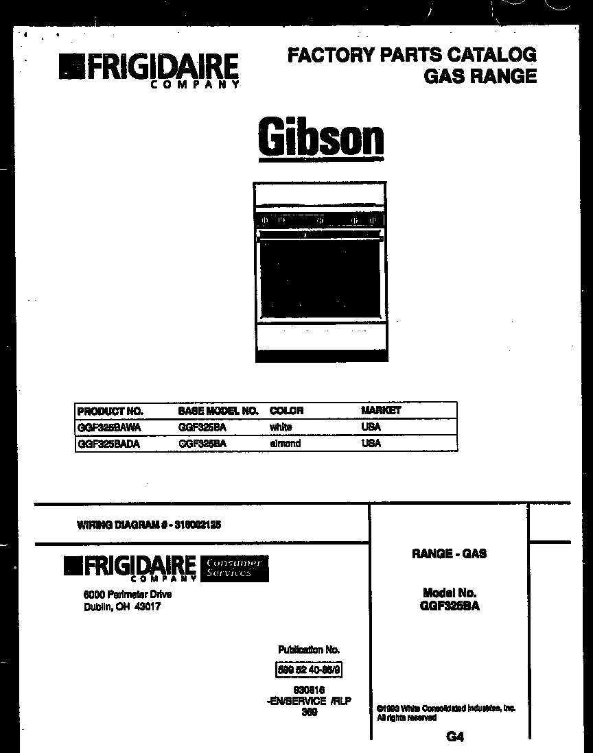 Gibson GGF325BADA cover page diagram
