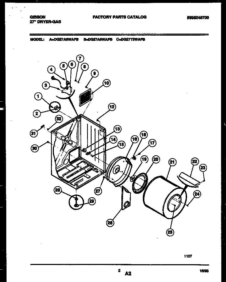 Gibson DG27A8WAFB cabinet and component parts diagram