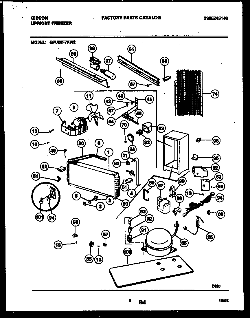 Gibson GFU20F7AW2 system and automatic defrost parts diagram