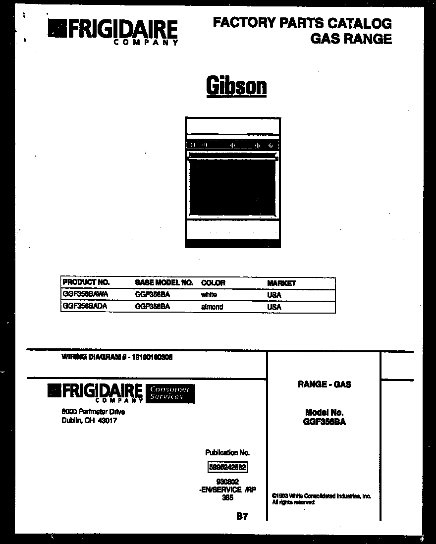 Gibson GGF356BADA cover page diagram