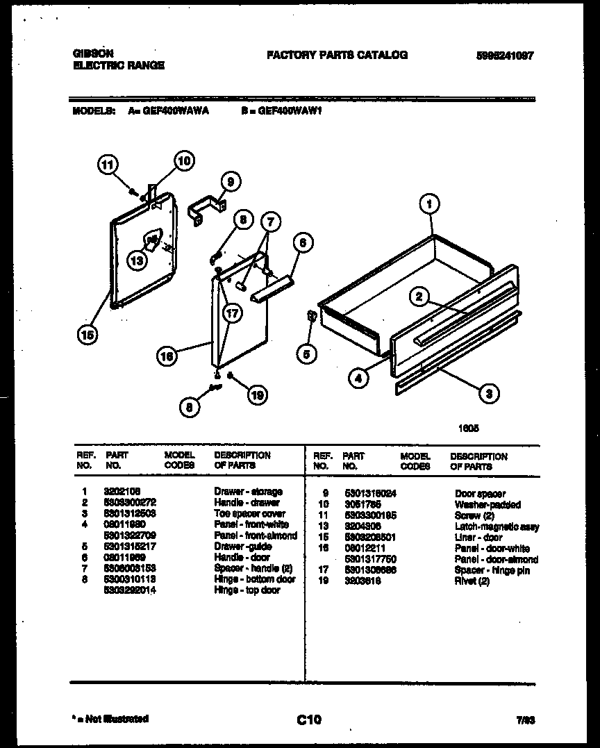 Gibson GEF400WAWA drawer parts diagram