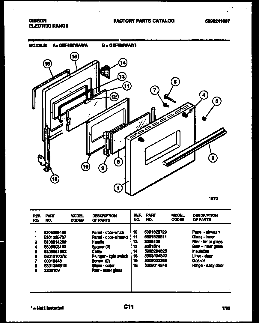 Gibson GEF400WAWA door parts diagram