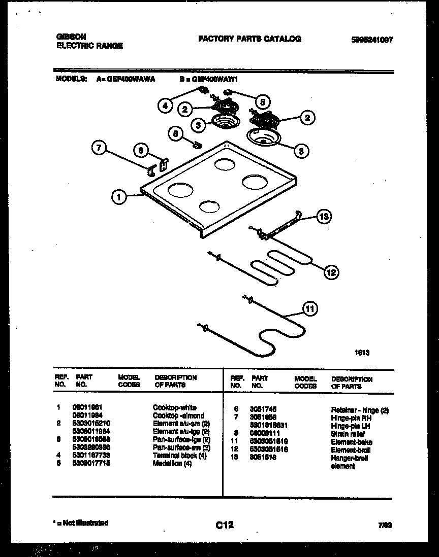 Gibson GEF400WAWA cooktop and broiler parts diagram