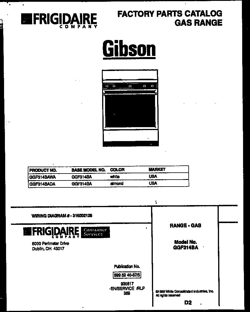 Gibson GGF314BADA cover page diagram