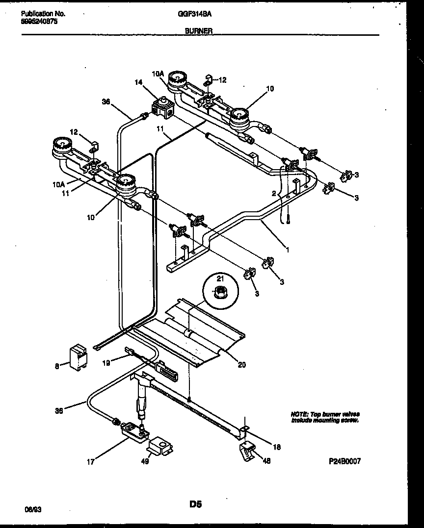 Gibson GGF314BADA burner parts diagram