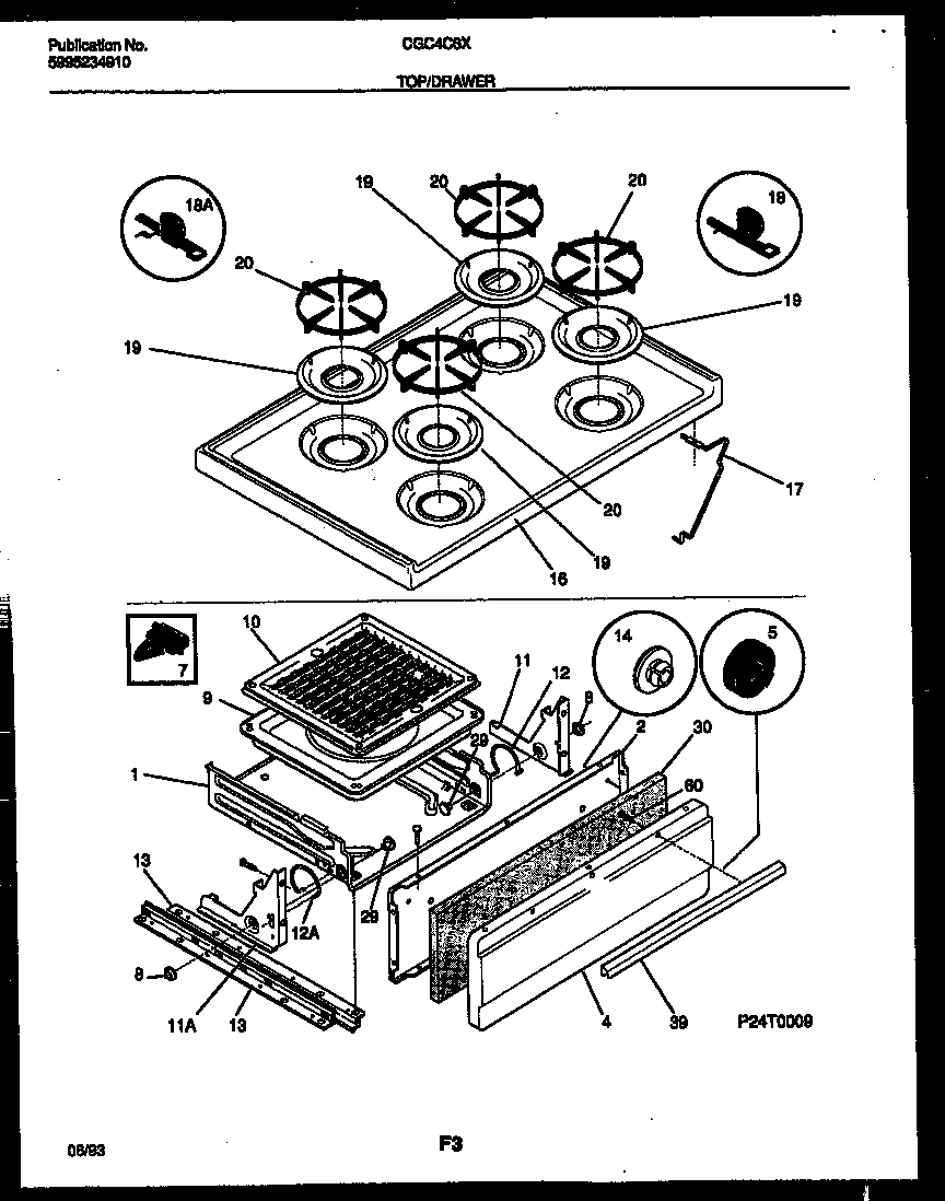 Gibson CGC4C6DXF cooktop and broiler drawer parts diagram
