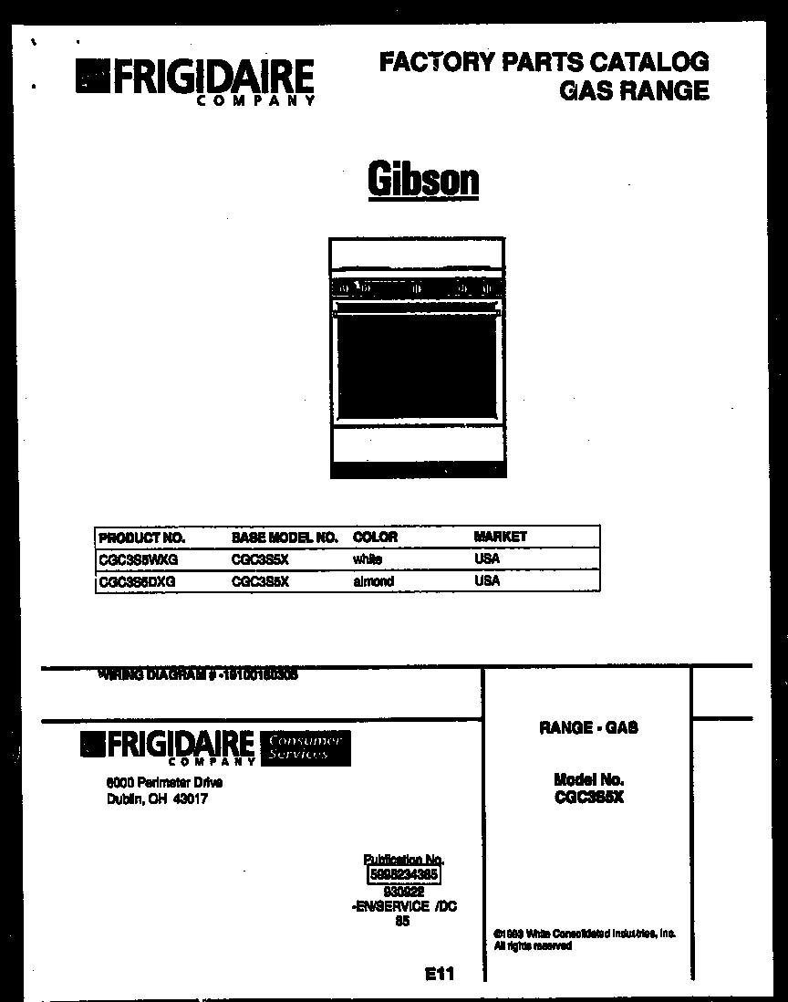 Gibson CGC3S5WXG cover page diagram