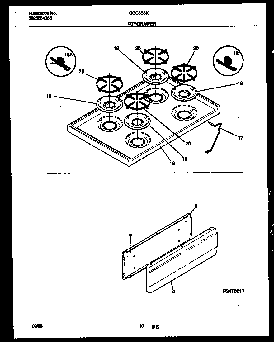 Gibson CGC3S5WXG cooktop and drawer parts diagram
