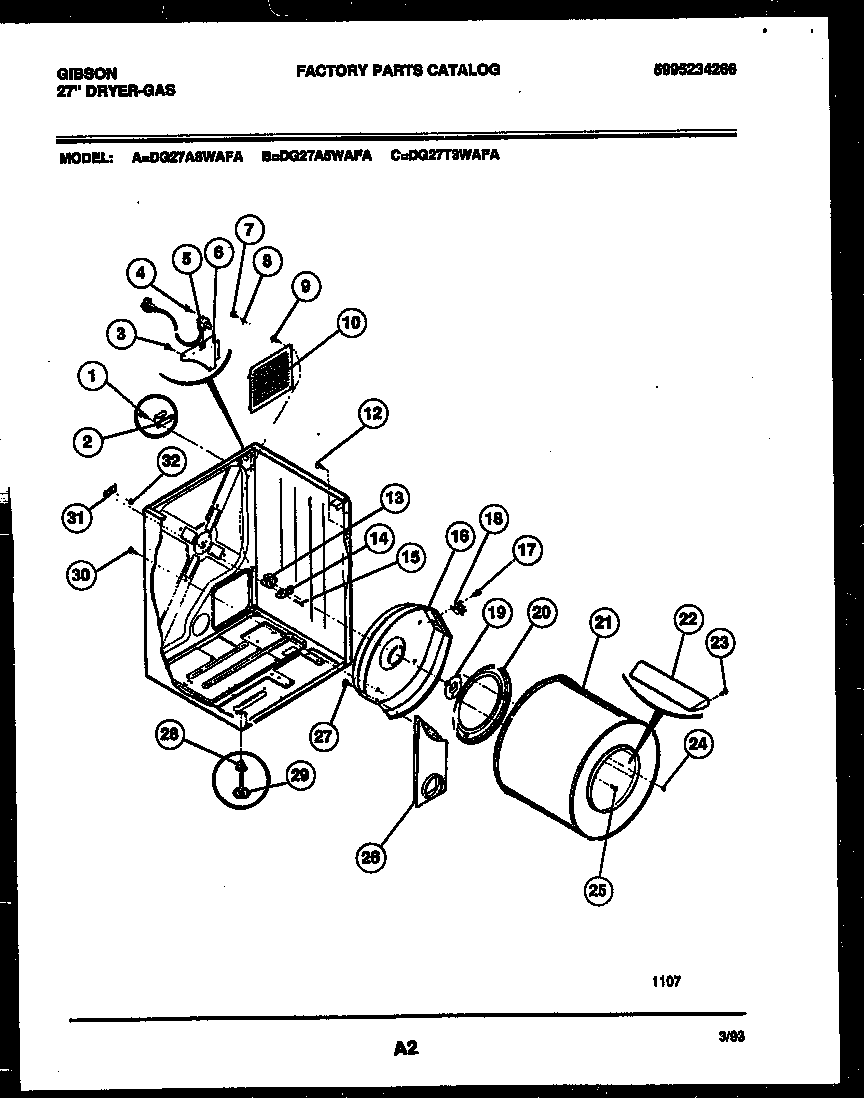 Gibson DG27T3WAFA cabinet and component parts diagram