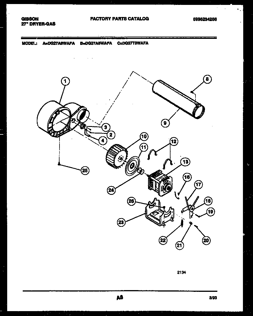 Gibson DG27T3WAFA blower and drive parts diagram